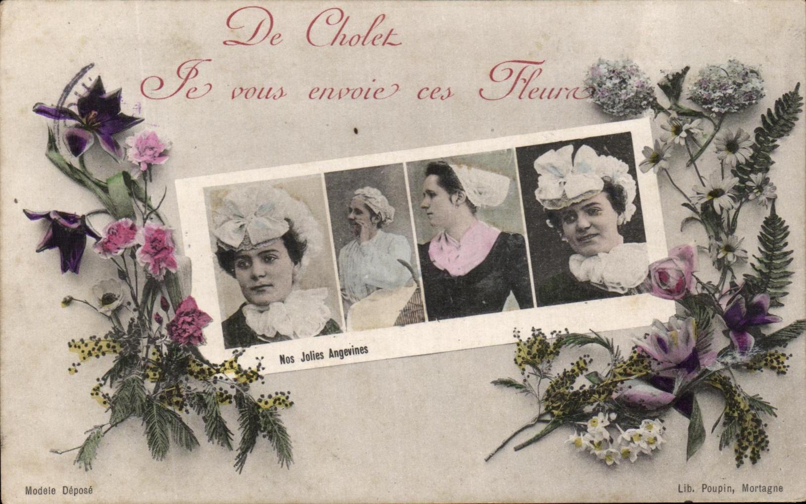 CPA De Cholet Je Vous Envoie Ces fleurs Folklore Costume Nos jolies angevines