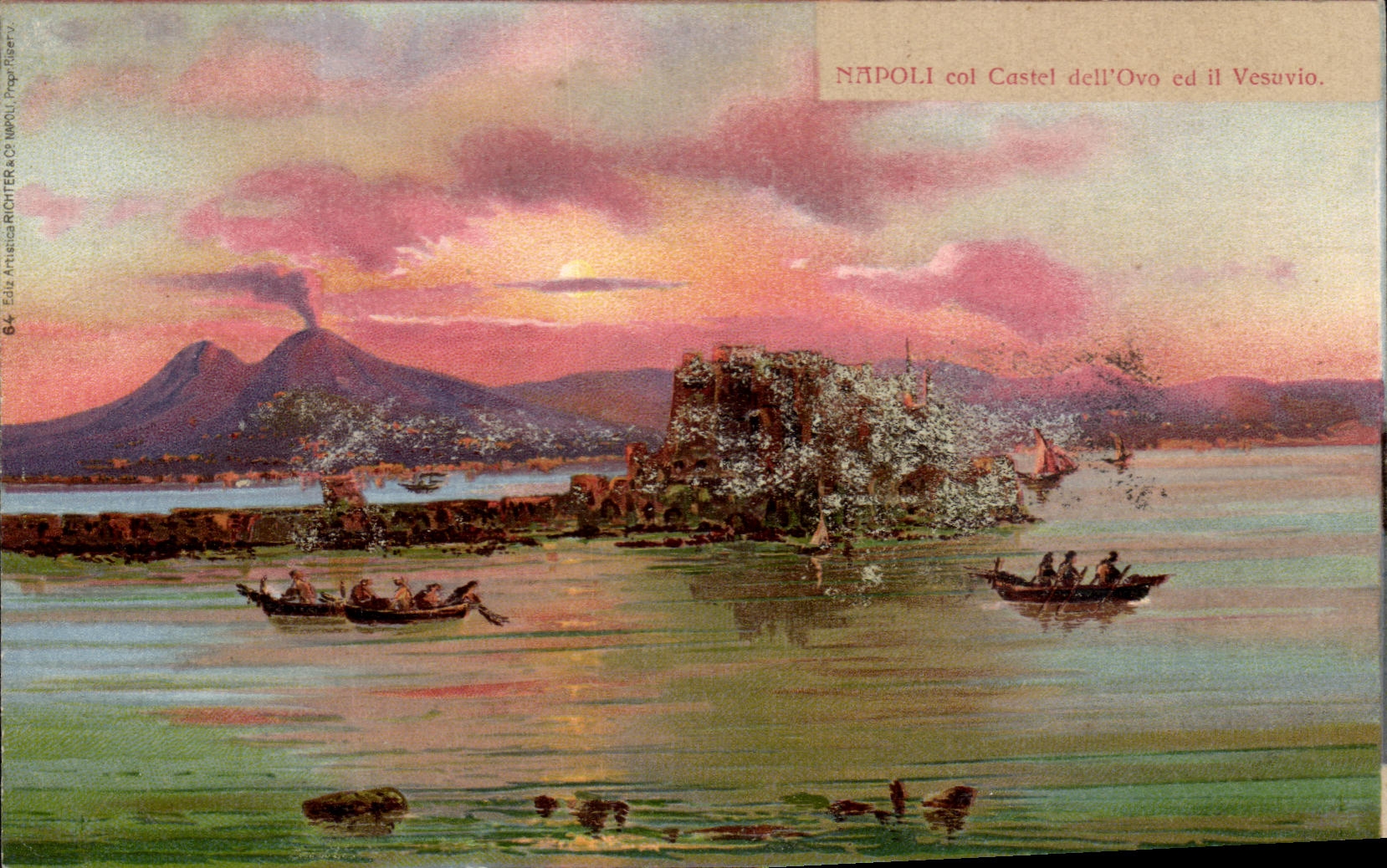 CPA Napoli col Castel dell Ove ed il Vesavio