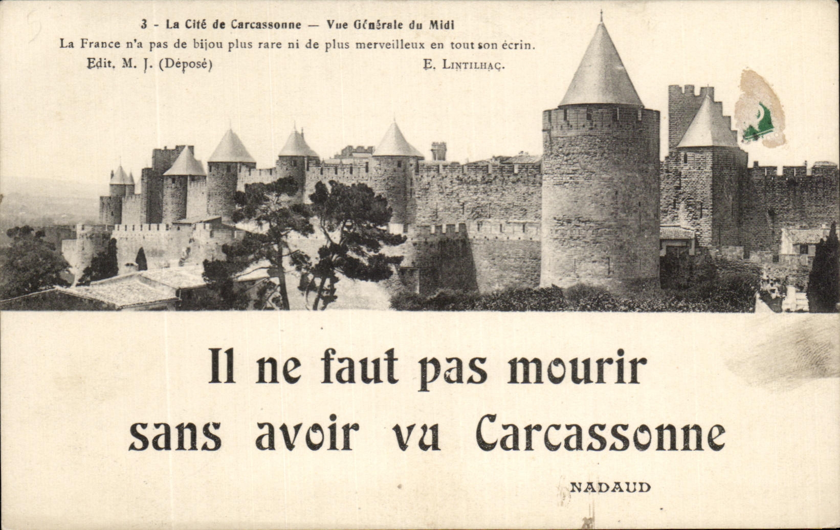 Cité de Carcassonne — Vue Générale du Midi — Edit. M. J. (Déposé)