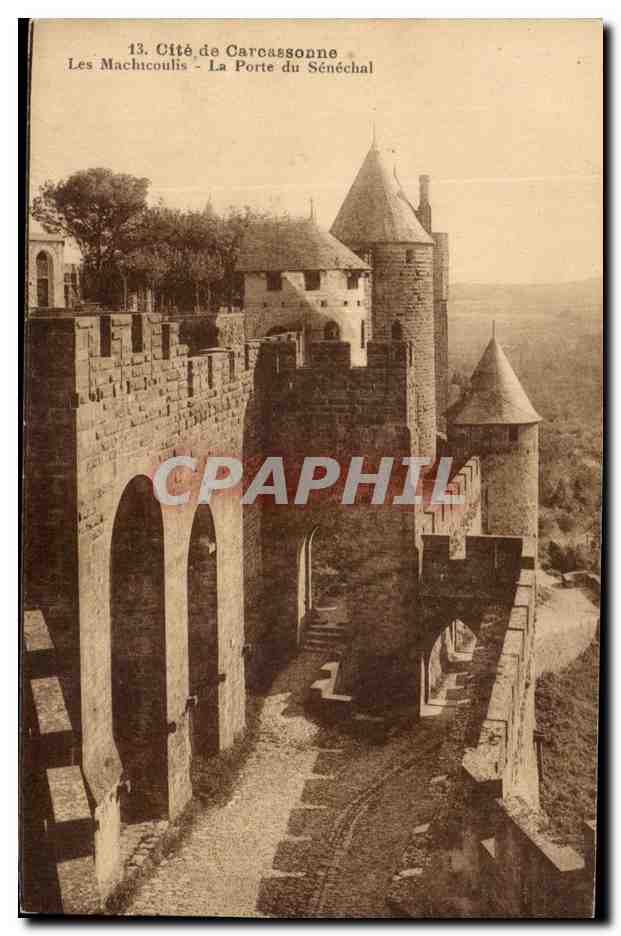 Cité de Carcassonne — Les Machicoulis - La Porte du Sénéchal — Phot. Henri Raphaël & Cie, Toulouse