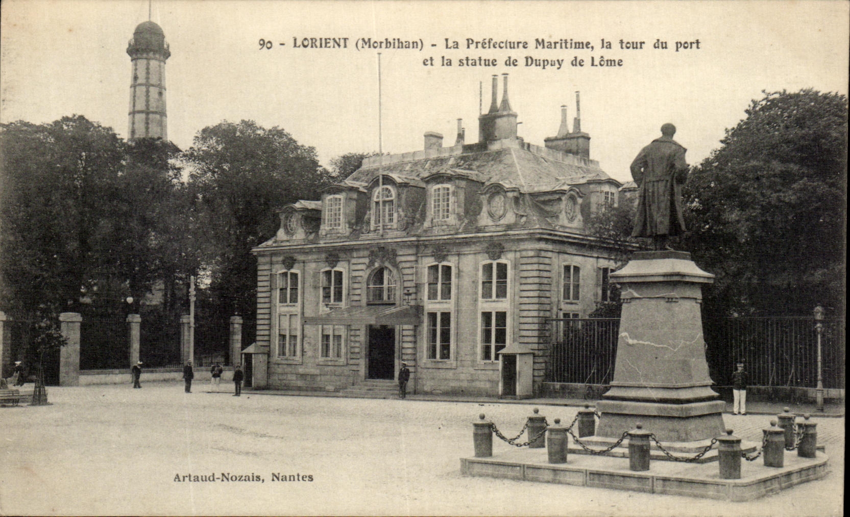 CPA Lorient la Prefecture Maritime la tour du port et la statue de Dupuy de Lome