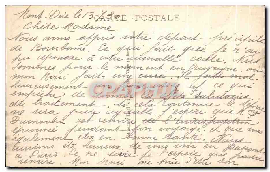CPA L'auvergne Pittoresque Le mont Dore  — Verso