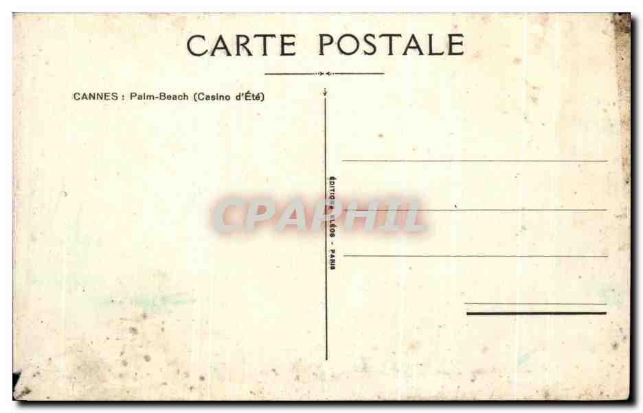 CPA Cannes Palm Beach Casino d'ete — Verso