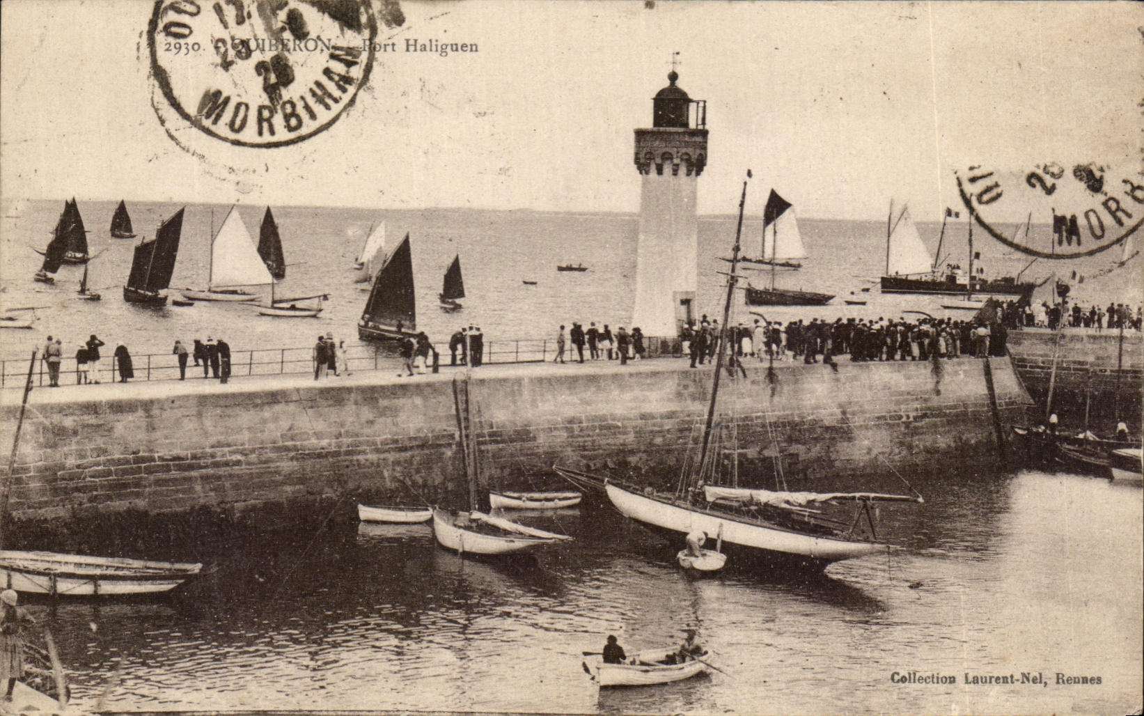 CPA Quiberon Port Haliguen Phare Bateaux 