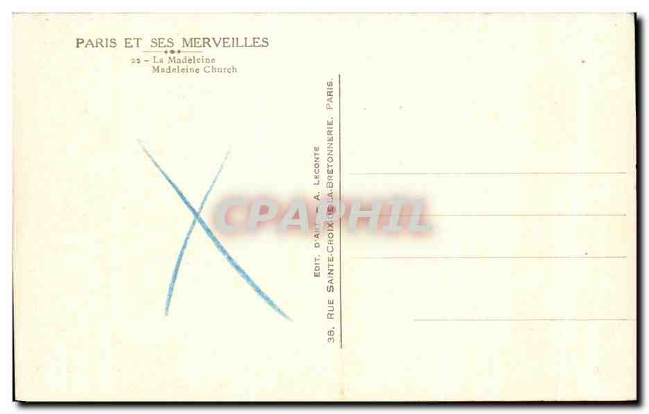CPA Paris Et Ses Merveilles La Madeleine  — Rückseite