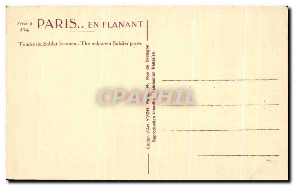 CPA Paris En Flanant Tombe du Soldat Inconnu Arc de TRiomphe  — Rückseite