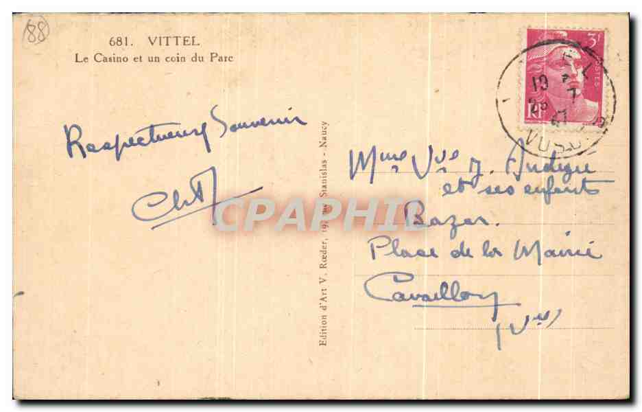 CPA Le Casino Et Un Coin Du Parc Vittel — Rückseite