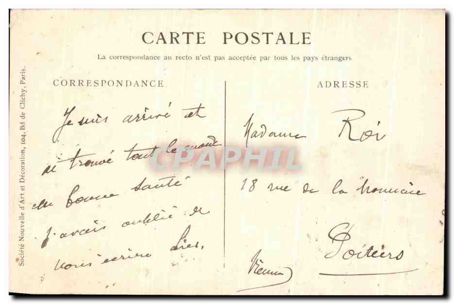 CPA Bellevue Une Cure d'Air Merne Maison Paillard Chaussee d'Antin Paris — Back