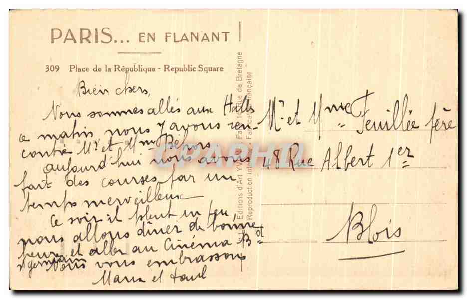 CPA Paris En Flanant Place de la Republique  — Rückseite