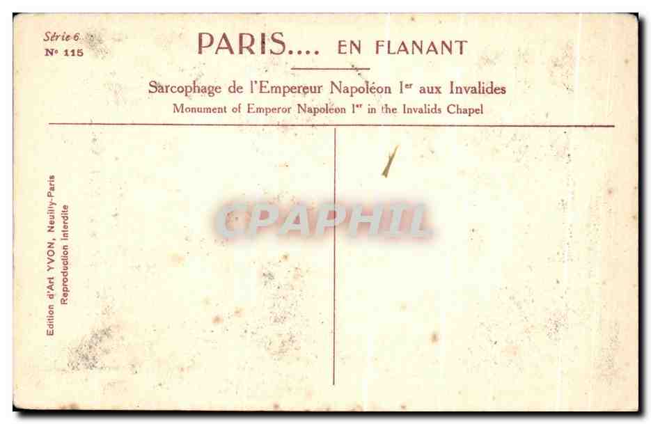 CPA Paris En Flanant Sarcohage de l'Empereur Napoleon Invalides  — Rückseite