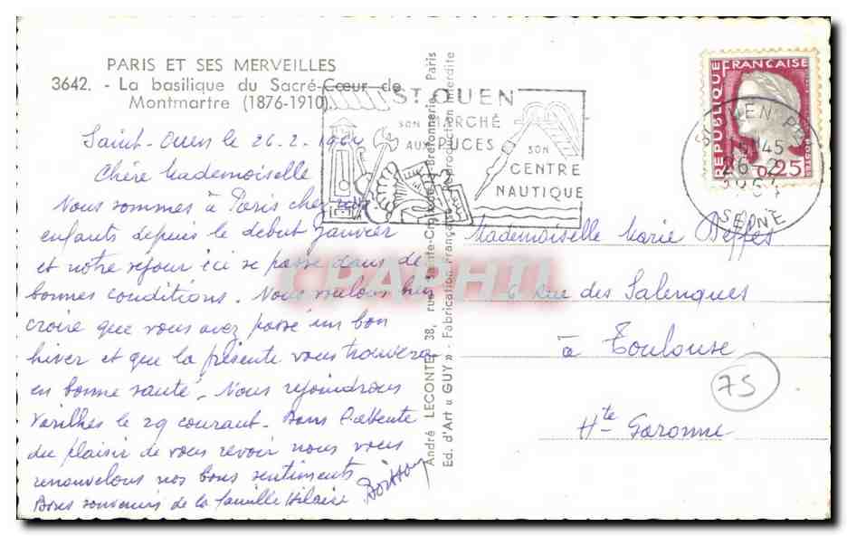 CPA Paris Et Ses Merveilles la basilique du Sacre Coeur Montmartre — Rückseite
