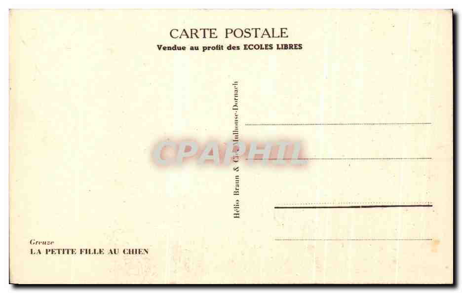 CPA Greuze La Petite Fille Au Chien Chien  — Rückseite