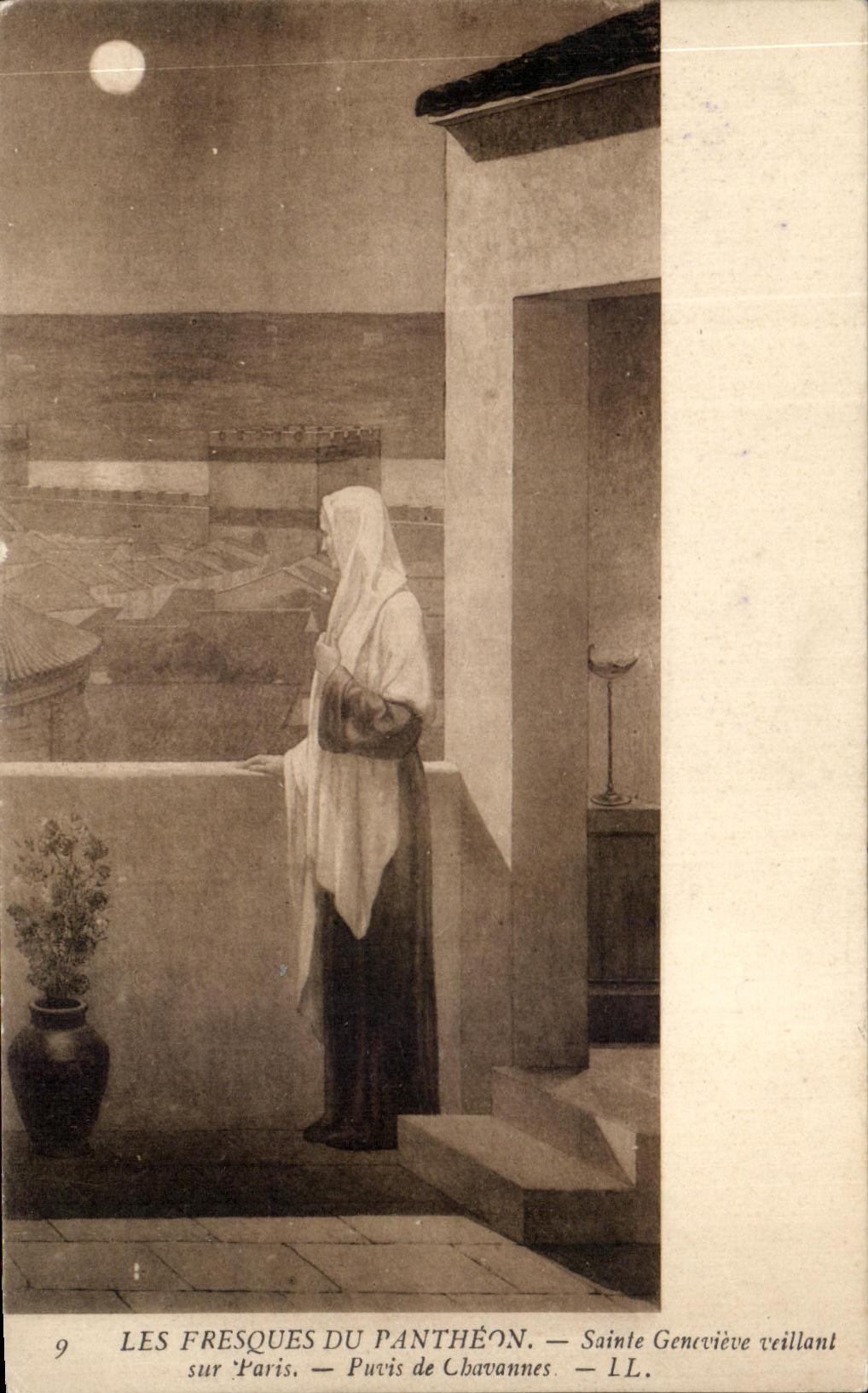 CPA Les Fresques Du Pantheon Sainte Genevieve veillant Sur Paris Puvis de Chavannes 