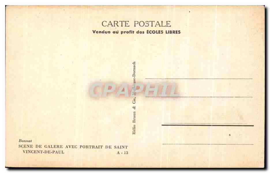 Scène de galère avec portrait de saint Vincent-de-Paul — Hélio Braun & Cie, Millhouse-Dornach, n° A-13 — Verso