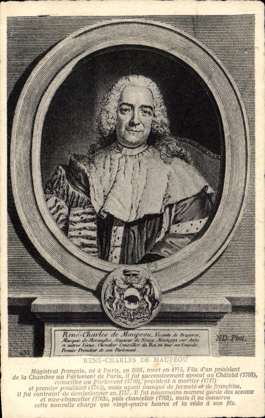 CPA Rene Charles De Maupeou Masgitrat francais President de la Chambre au parlement de Paris Avocat au Chatelet