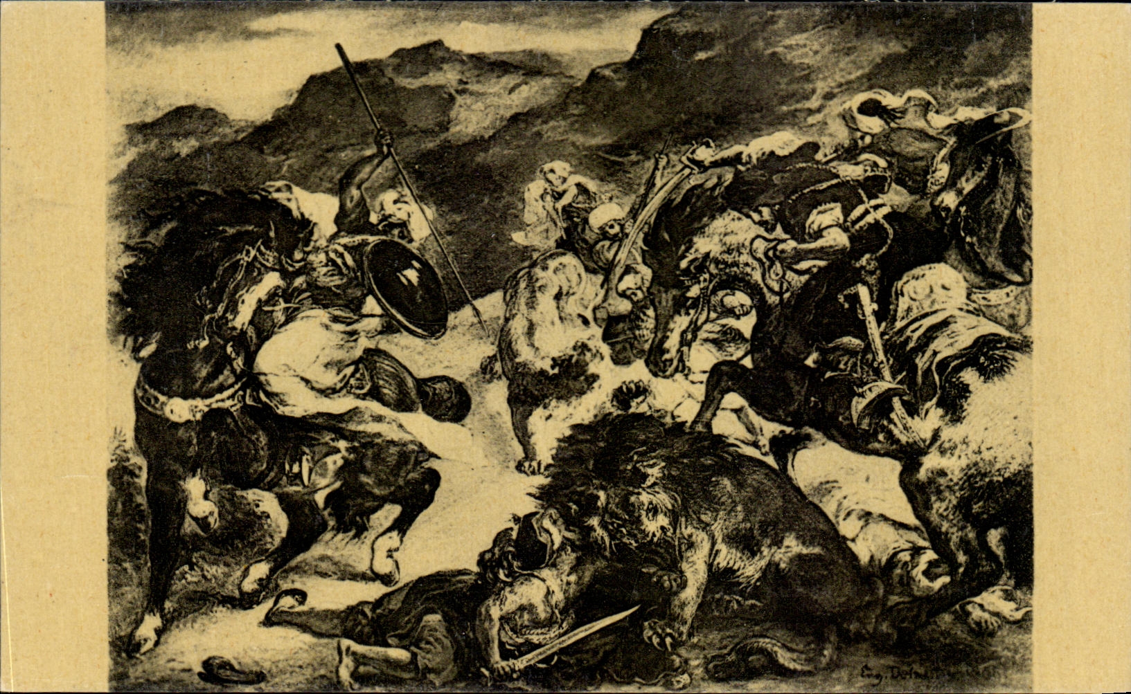 CPA Delacroix Musee des Beaux Arts (Collection S A Denio) Chasse aux lions 