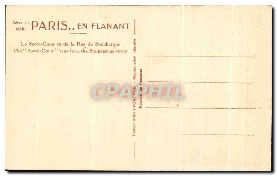 CPA Paris En Flanant Le Sacre Coeur vu de la rue de Steinkerque Montmartre  — Rückseite