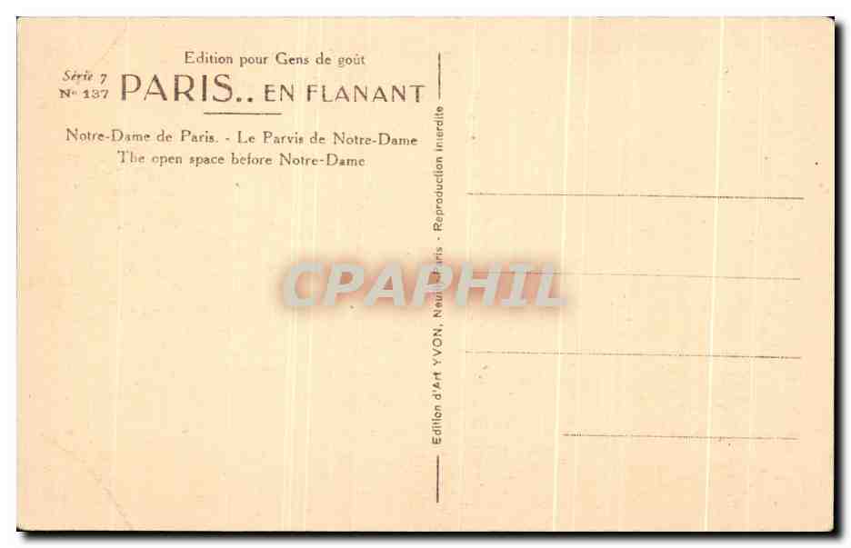 CPA Paris En Flanant Notre Dame de paris Le Parvis de Notre Dame The open space before Notre Dame Gargouille — Verso