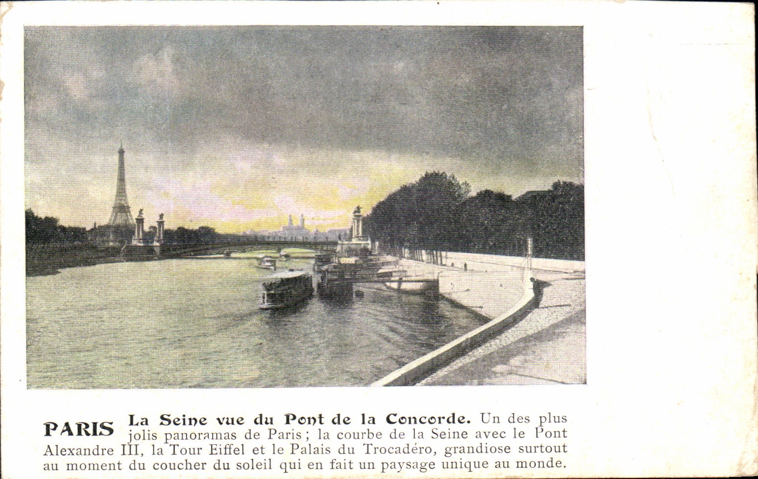 CPA Paris la Seine vue du Pont de la Concorde Tour Eiffel