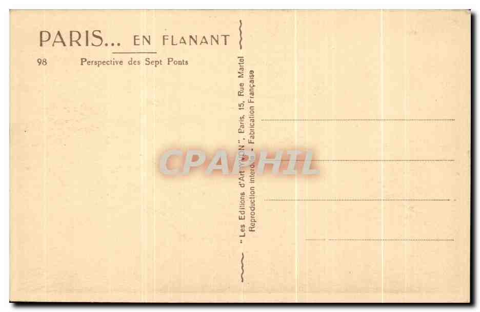 Paris — Perspective des Sept Ponts — Les Editions d'Art 'N'N', Paris — Verso