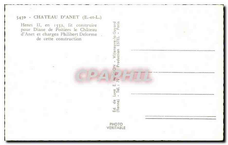 Château d'Anet — Éditeur Mignon, n° 5430 — Reverso