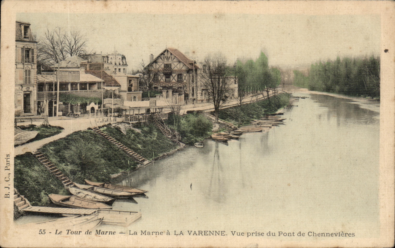 Le Tour de Marne — La Marne à LA VARENNE. Vue prise du Pont de Chennevières — B.J.C., Paris, n°55