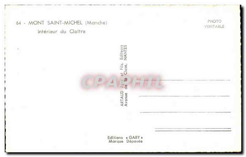 CPSM Mont Saint Michel Interieur Du Cloitre — Verso