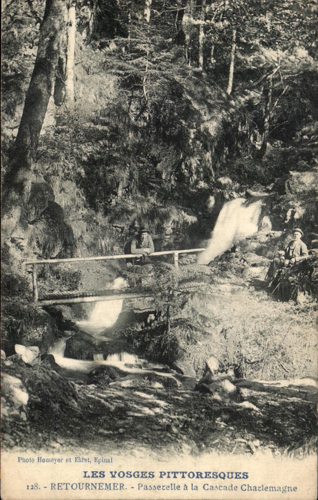 Les Vosges Pittoresques — Passerelle à la Cascade Charlemagne — Photo Homéyer et Ehret, Epinal, n°128
