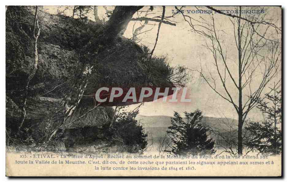 Etival - La Pierre d'Appel - Rocher au sommet de la Montagne du Répit — Les Vosges Pittoresques, n°255, photo Humayet & Léon Pajaud