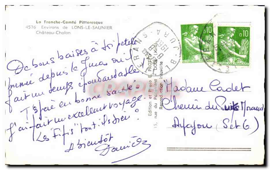 Weinreben und Dorf auf einer Anhöhe — Das pittoreske Franche-Comté — Ausgabe des Parlaments (Dole) — Rückseite