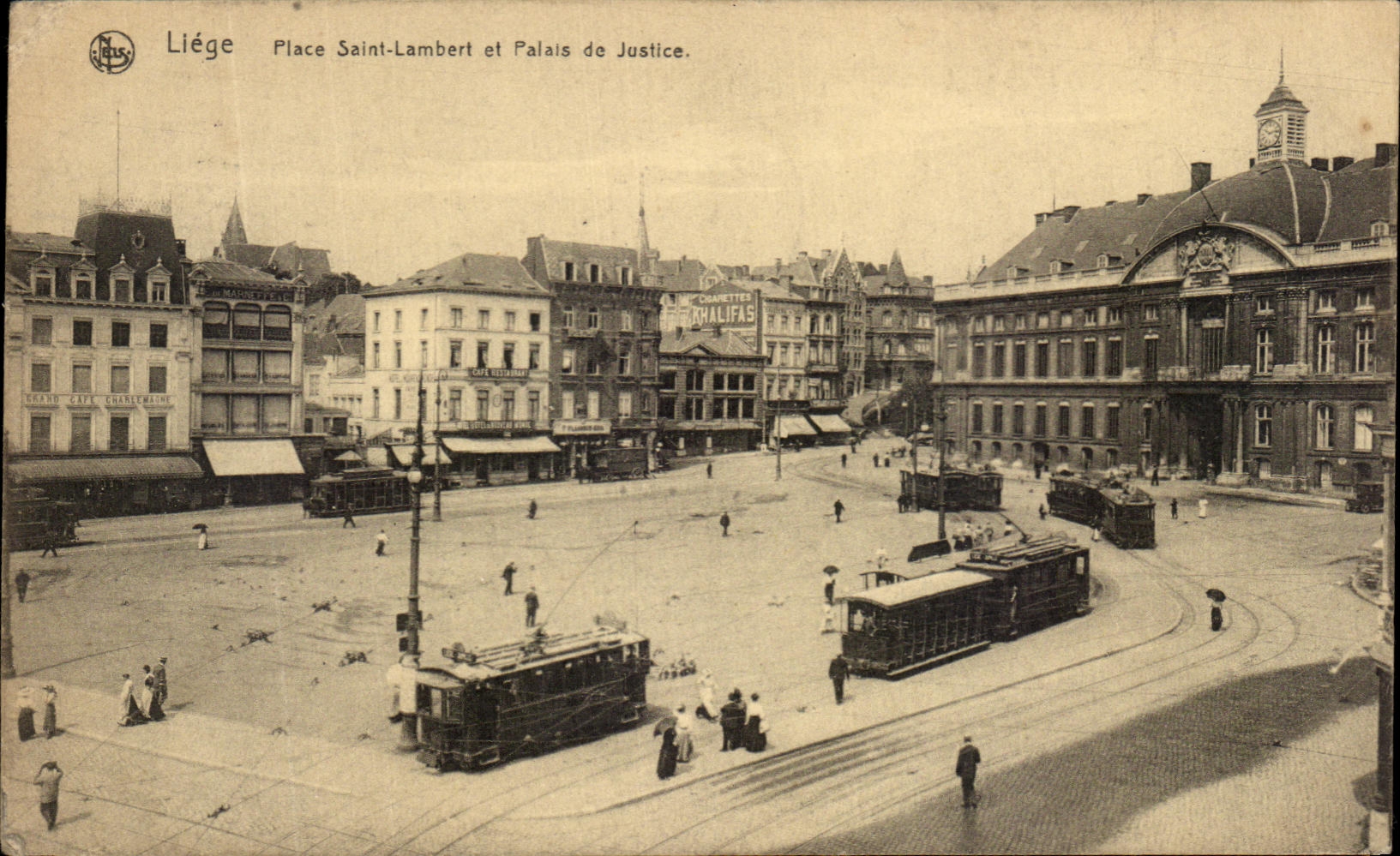 CPA Liege Place Saint Lambert et palais de Justice Tramways