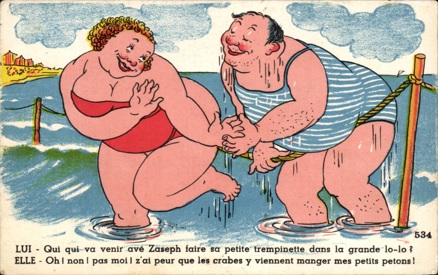 Deux personnages en train de se tenir par la main dans l'eau — Éditions Gaby, n° 534