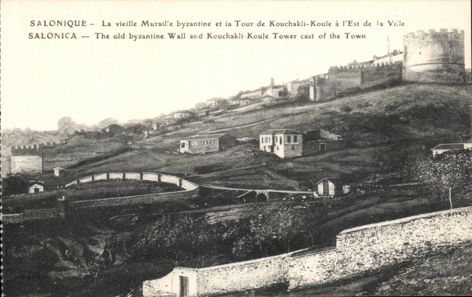 CPA Salonique La Vieille Muraille Byzantine et ia Tour de Kouchakli Koule a L'Est de la Vallee Grece 