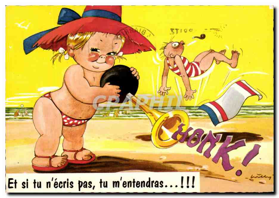 CPA En Vacances Enfants Humour Trompette 