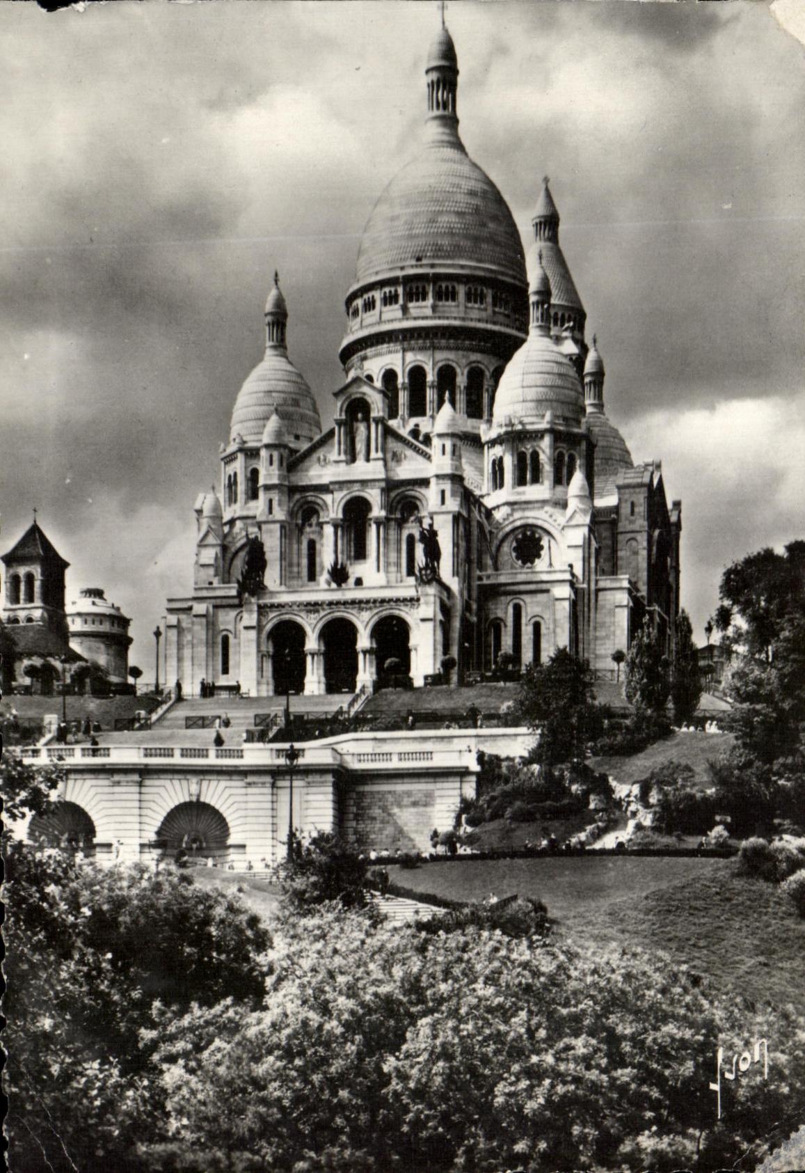 Halfmoderne ansichtkaart Parijs Wandelen Basiliek van het Heilig Hart van Montmartre