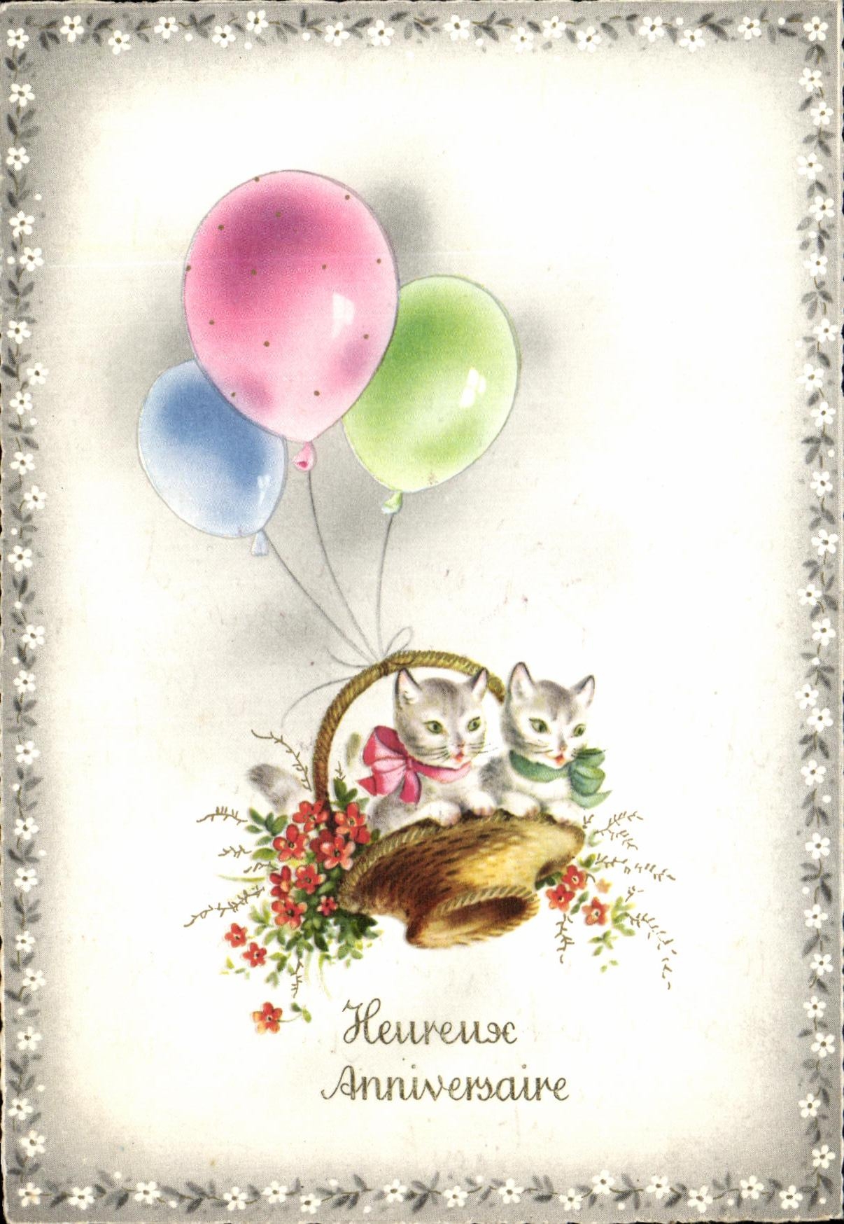 CPA Heureux Anniversaire Chats 