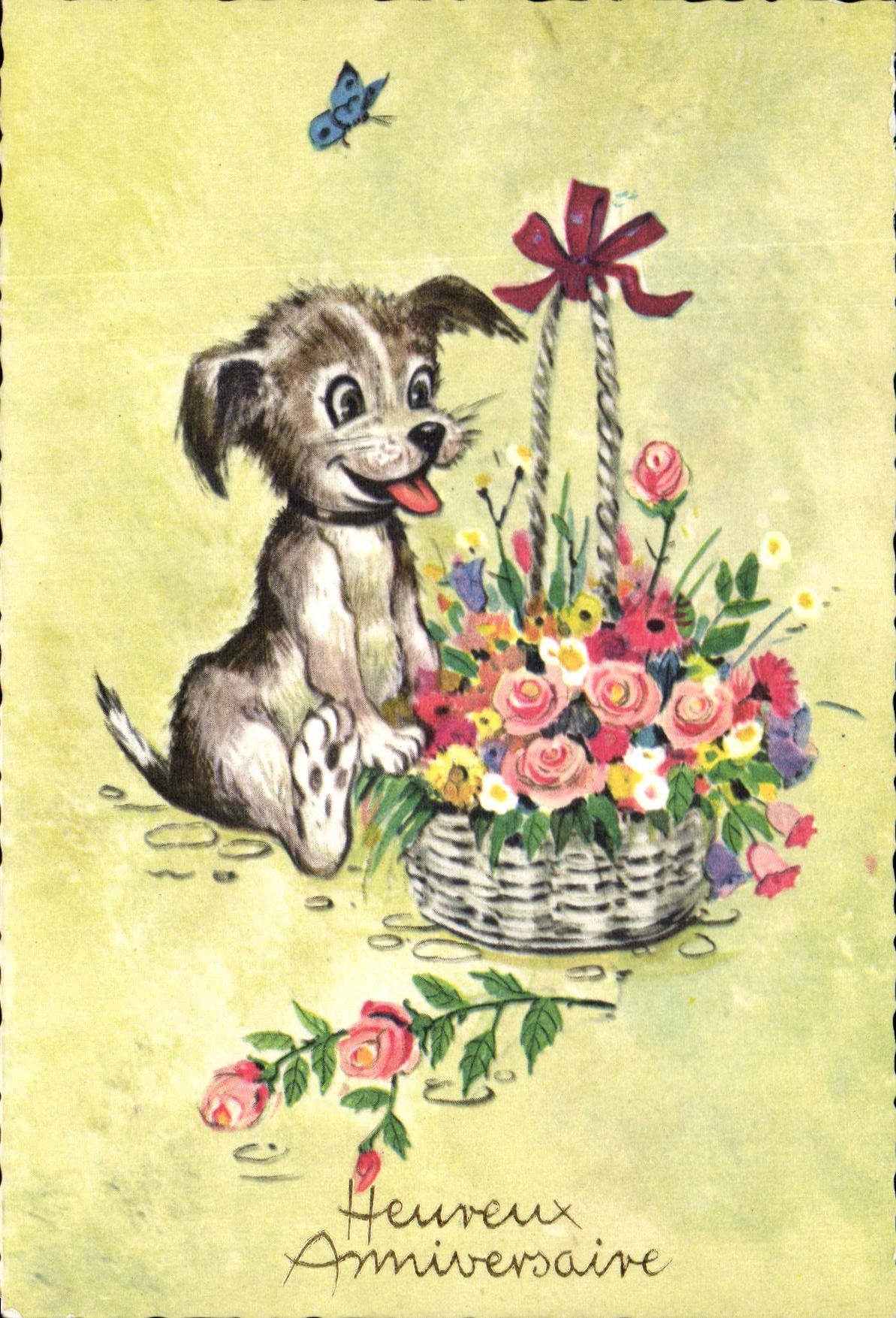 CPA Heureux Anniversaire Chien