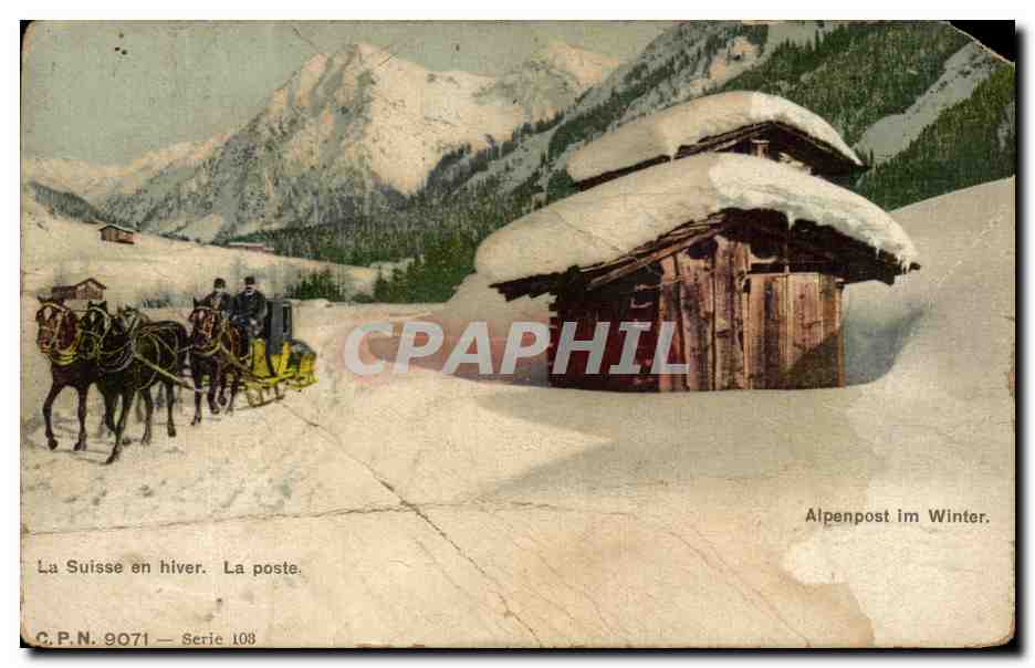 CPA La Suisse En Hiver La Poste Alpenpost In Winter Traineau Chevaux