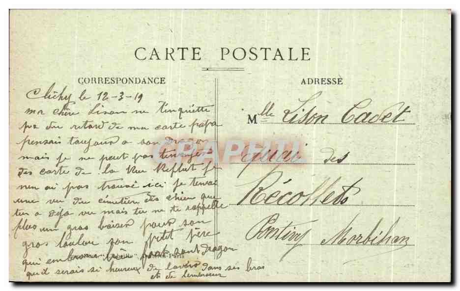 CPA Clichy Asnieres Cimetiere Vue Generale Et Allee Centrale Chiens  — Rückseite