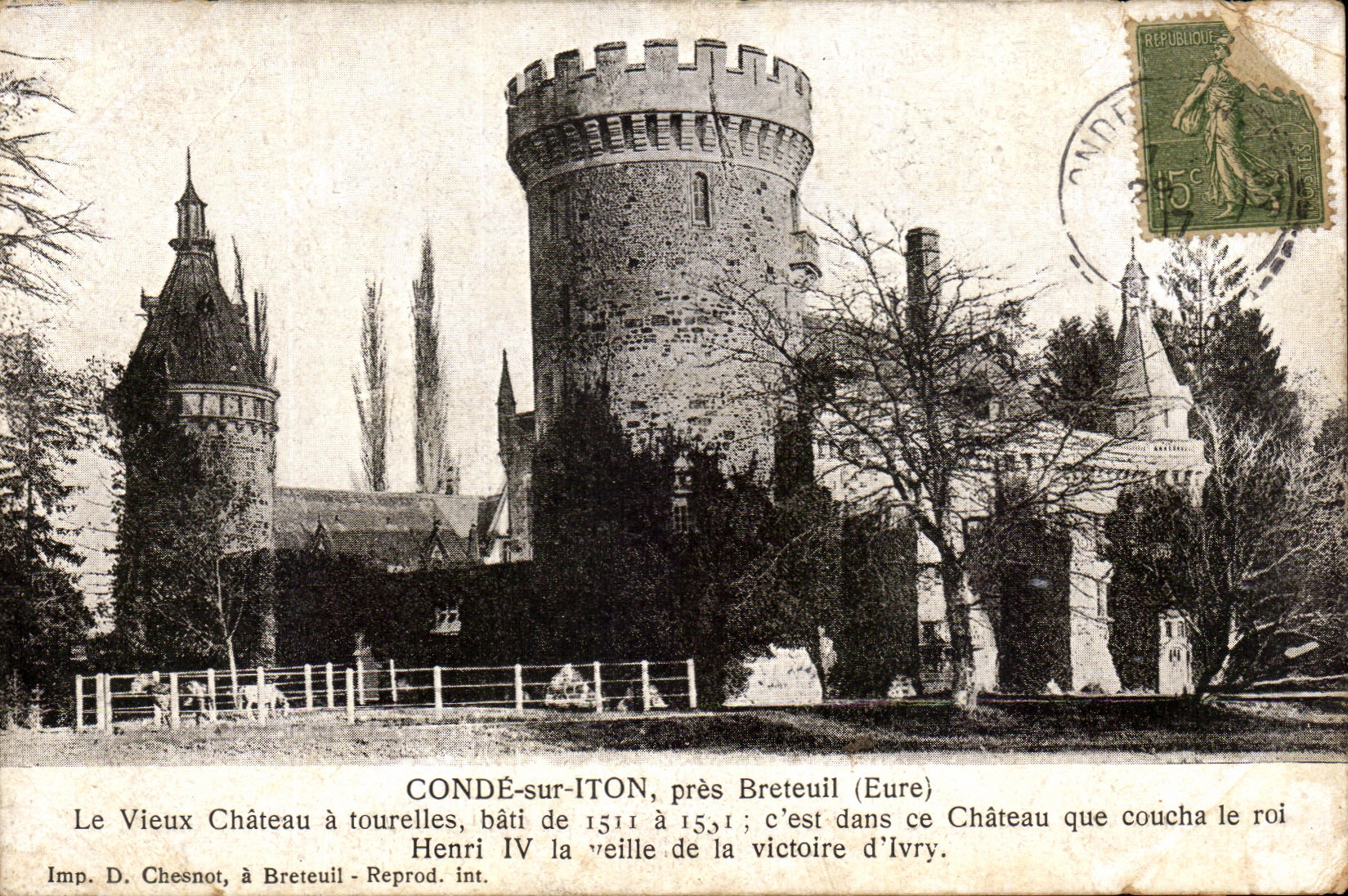 Château à tourelles à Condé-sur-Iton — près Breteuil (Eure) — Imp. D. Chesnot, Breteuil