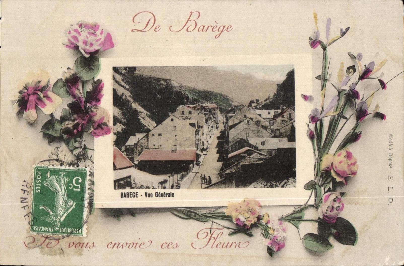 Antike Ansichtskarte De Barege sendet Ihnen diese Blumen