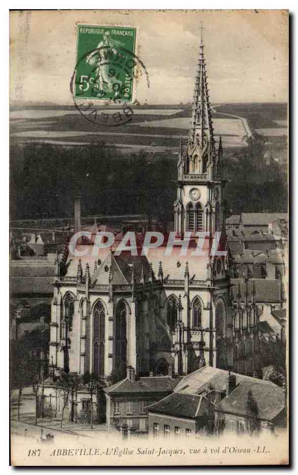 Abbeville - L'Église Saint-Jacques, vue à vol d'oiseau - L.L.