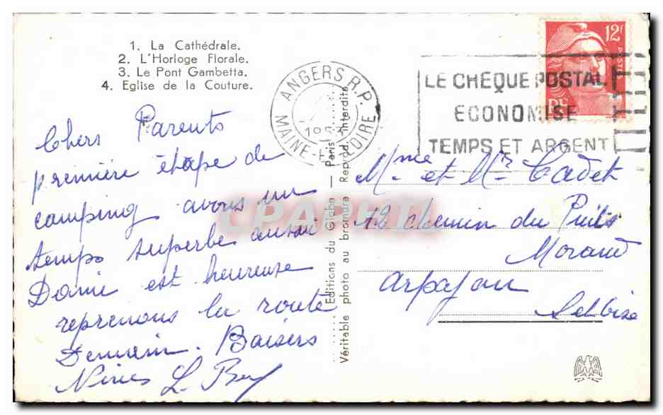Le Mans — Cathédrale, Horloge Florale, Pont Gambetta, Église de la Couture — Éditions du Globe — Rückseite