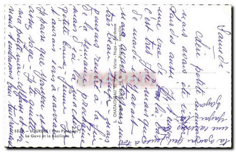CPA Lourdes Le Gave et la Basilique — Verso