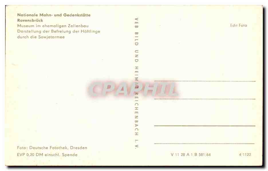 CPA Nationale Mohn un Gedenkstotte Ravensbruck — Rückseite