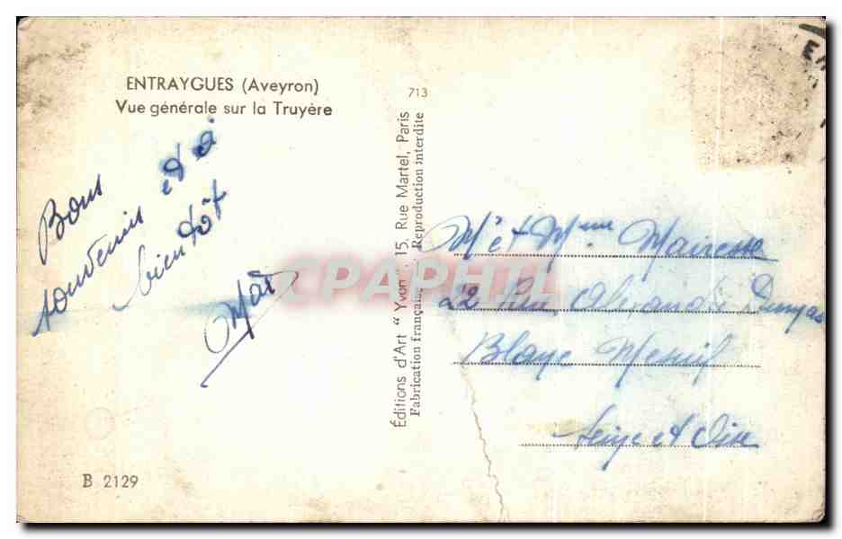 CPA Entraygues Vue generale sur la Truyere — Rückseite