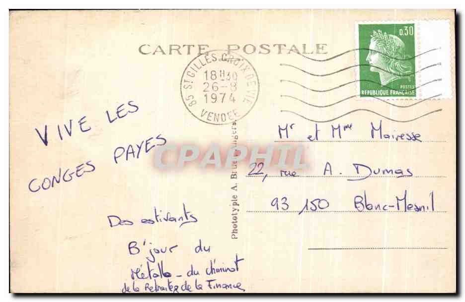 CPSM Saint Gilles sur Vie La Plage — Verso