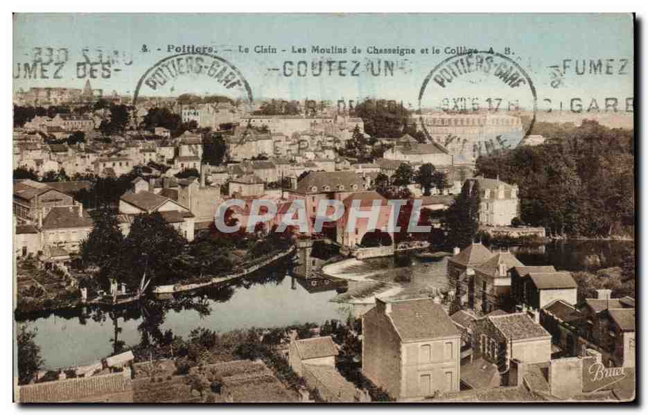Poitiers - Le Clain - Les Moulins de Chasseigne et le Collège A. B.