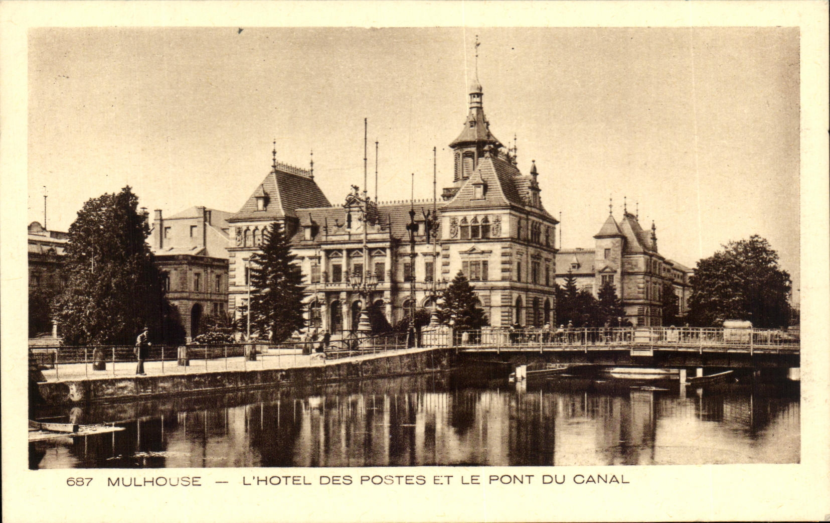 Mulhouse — L'Hôtel des Postes et le Pont du Canal — éditeur BRAUN & Cie, imp. Mulhouse-Dornach