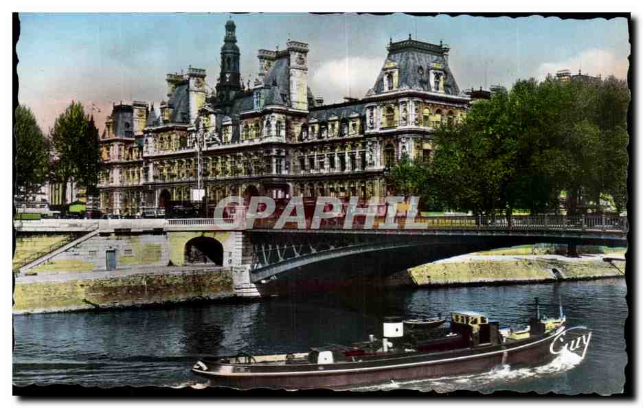 CPA Paris Et Ses Merveilles L'Hotel de ville et le Pont D'Arcole peniche 